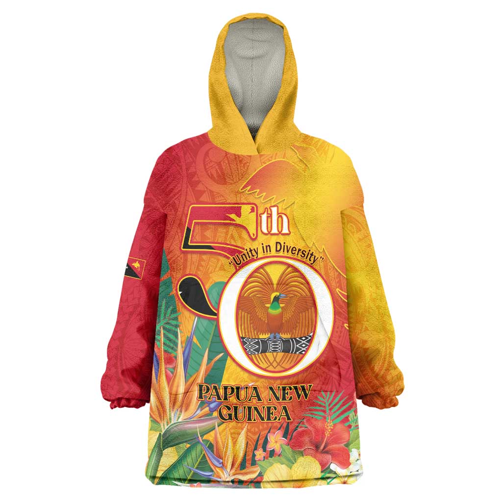 Papua New Guinea Independence Day Wearable Blanket Hoodie 50th Anniversary Unity in Diversity
