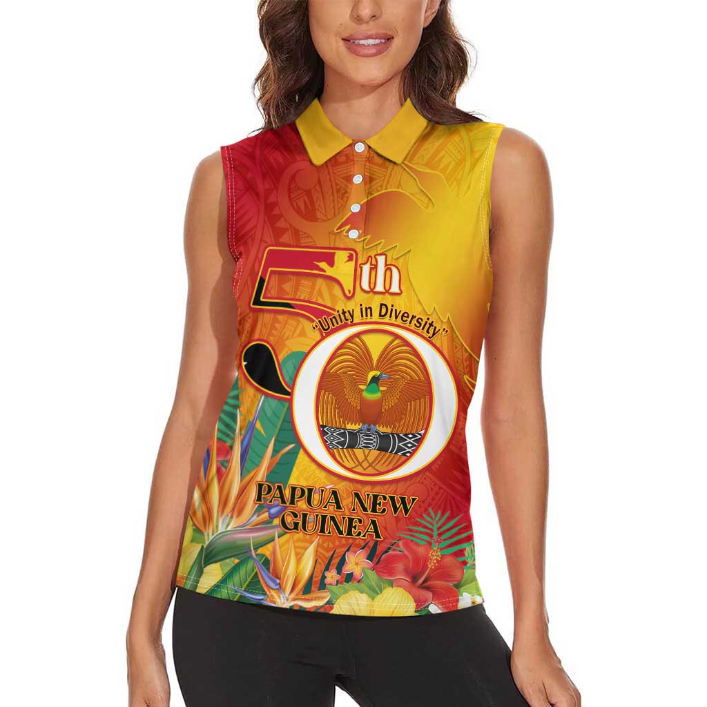 Papua New Guinea Independence Day Women Sleeveless Polo Shirt 50th Anniversary Unity in Diversity