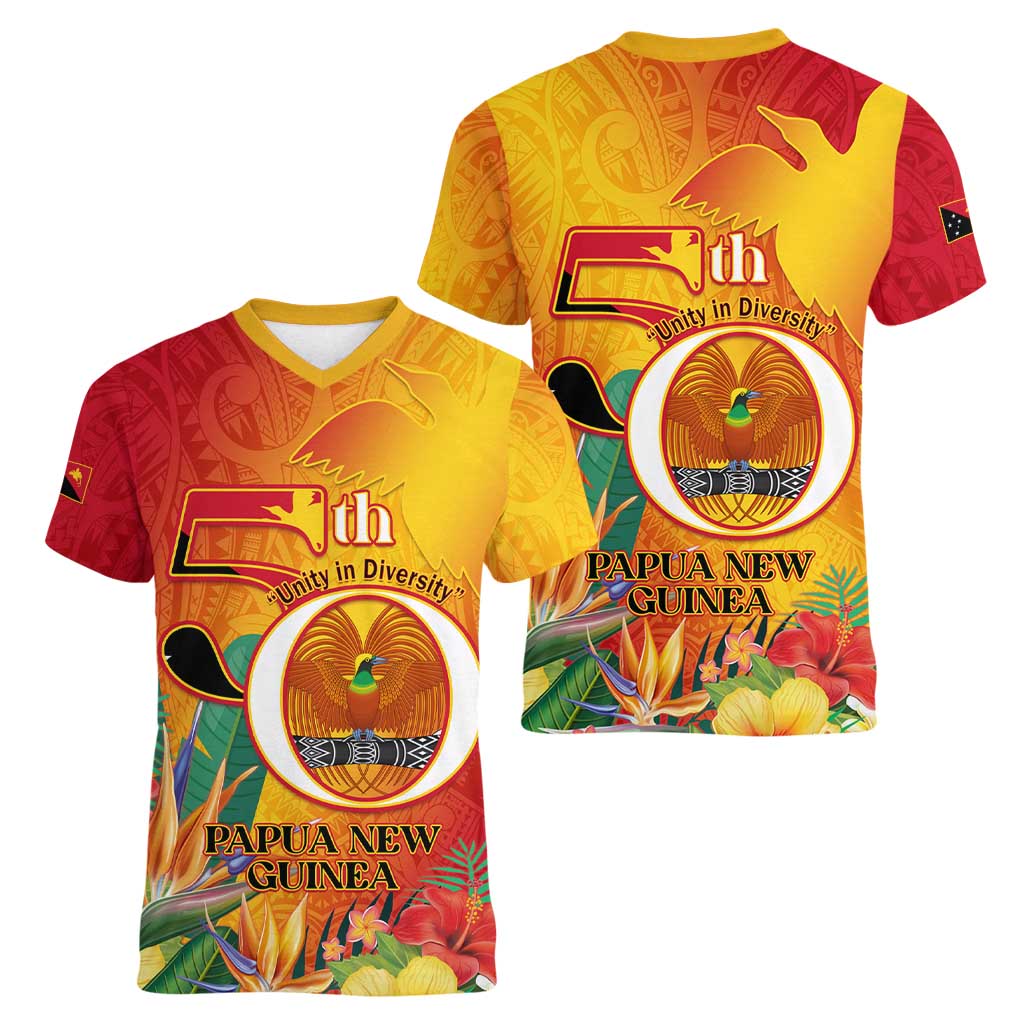 Papua New Guinea Independence Day Women V-Neck T-Shirt 50th Anniversary Unity in Diversity