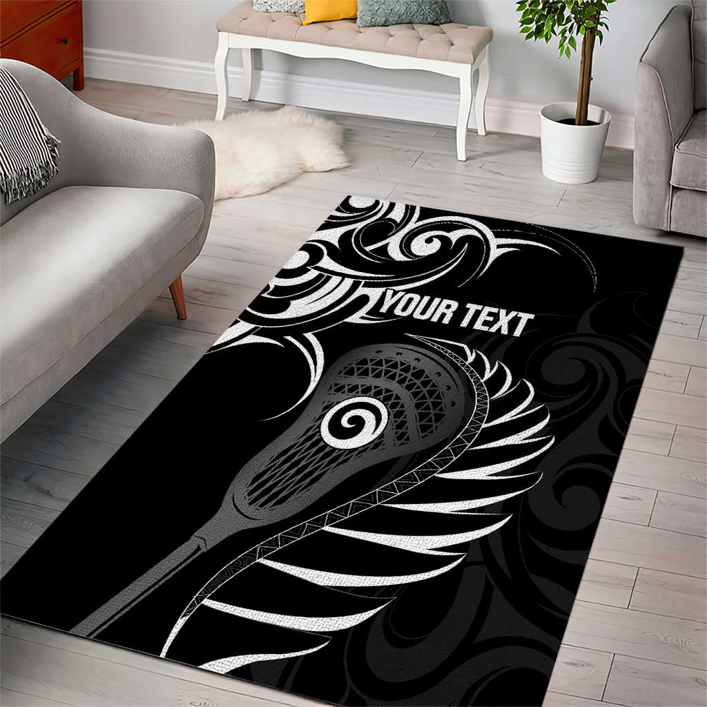 Personalised New Zealand Silver Fern Lacrosse Area Rug Aotearoa Maori Pattern