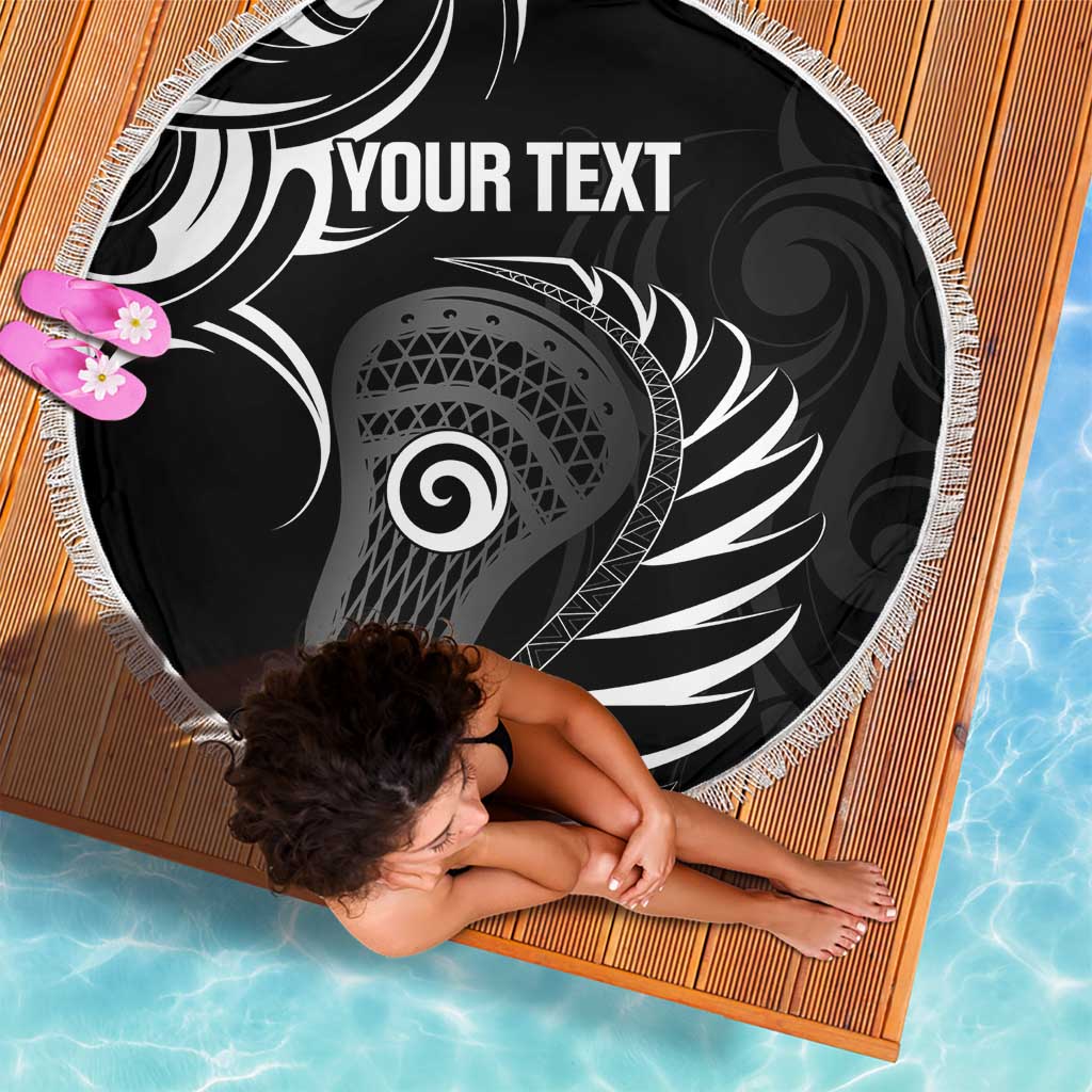 Personalised New Zealand Silver Fern Lacrosse Beach Blanket Aotearoa Maori Pattern