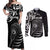 Personalised New Zealand Silver Fern Lacrosse Couples Matching Off Shoulder Maxi Dress and Long Sleeve Button Shirt Aotearoa Maori Pattern