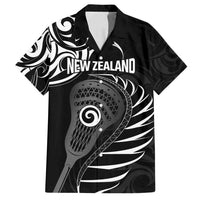 Personalised New Zealand Silver Fern Lacrosse Family Matching Long Sleeve Bodycon Dress and Hawaiian Shirt Aotearoa Maori Pattern LT14 Dad's Shirt - Short Sleeve Black - Polynesian Pride