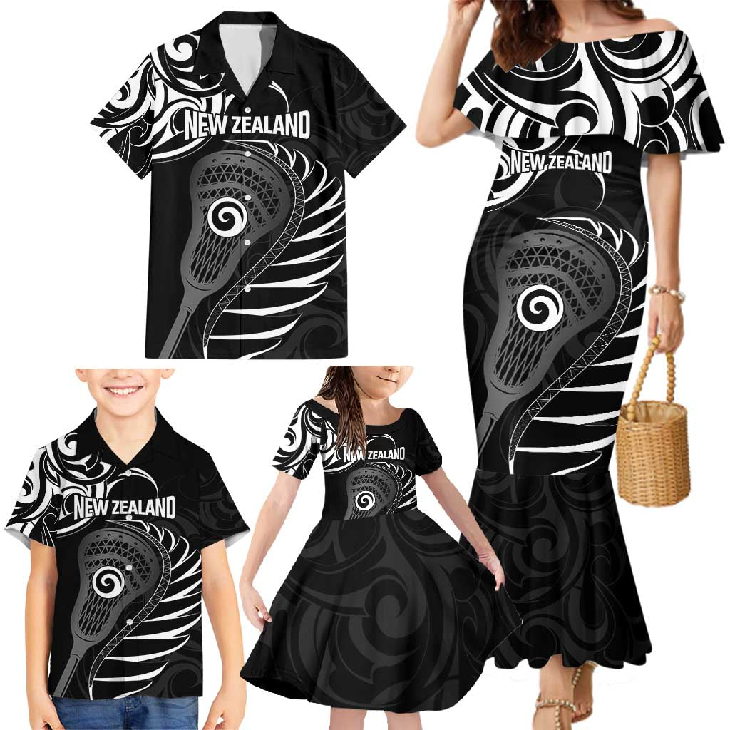 Personalised New Zealand Silver Fern Lacrosse Family Matching Mermaid Dress and Hawaiian Shirt Aotearoa Maori Pattern LT14 - Polynesian Pride