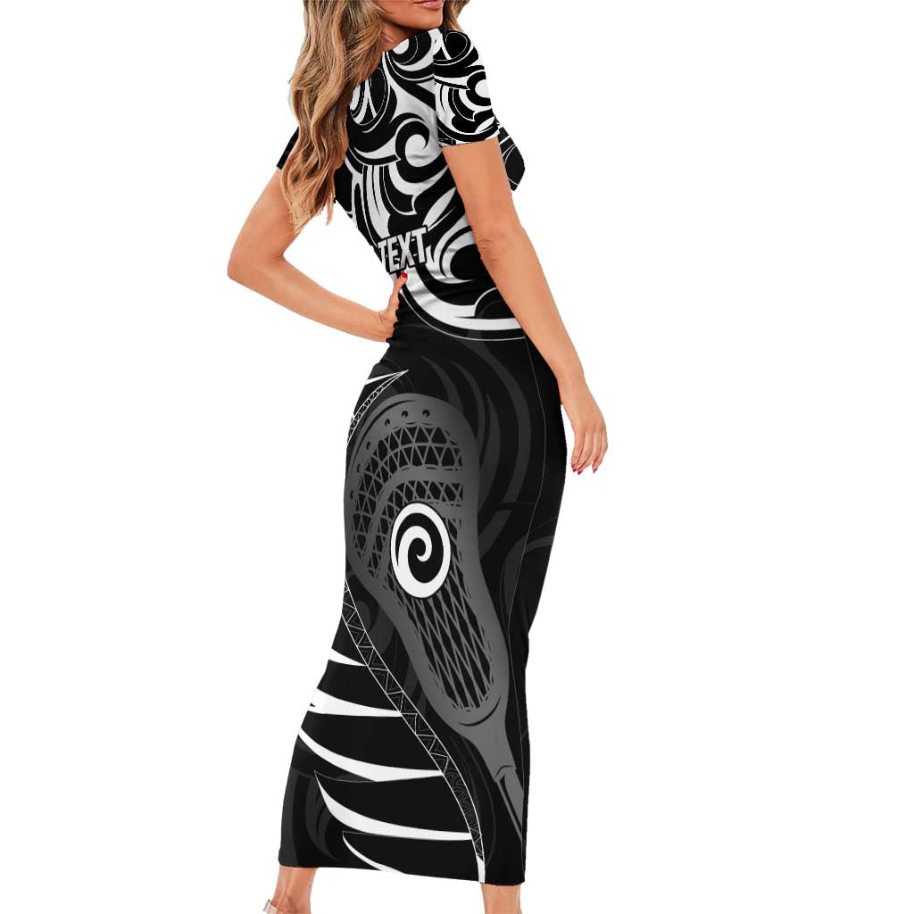 Personalised New Zealand Silver Fern Lacrosse Family Matching Short Sleeve Bodycon Dress and Hawaiian Shirt Aotearoa Maori Pattern LT14 - Polynesian Pride