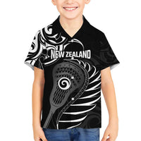 Personalised New Zealand Silver Fern Lacrosse Family Matching Short Sleeve Bodycon Dress and Hawaiian Shirt Aotearoa Maori Pattern LT14 Son's Shirt Black - Polynesian Pride