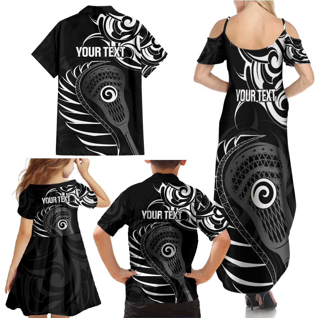 Personalised New Zealand Silver Fern Lacrosse Family Matching Summer Maxi Dress and Hawaiian Shirt Aotearoa Maori Pattern