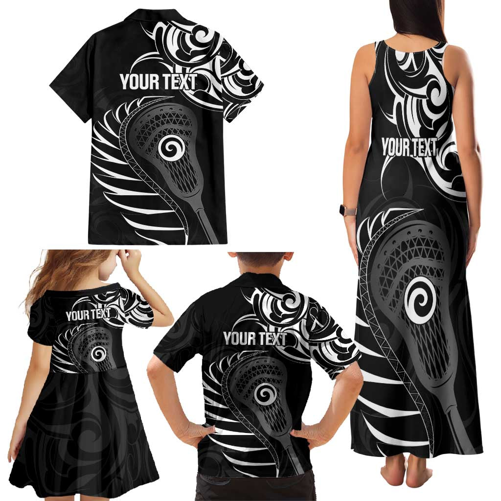 Personalised New Zealand Silver Fern Lacrosse Family Matching Tank Maxi Dress and Hawaiian Shirt Aotearoa Maori Pattern
