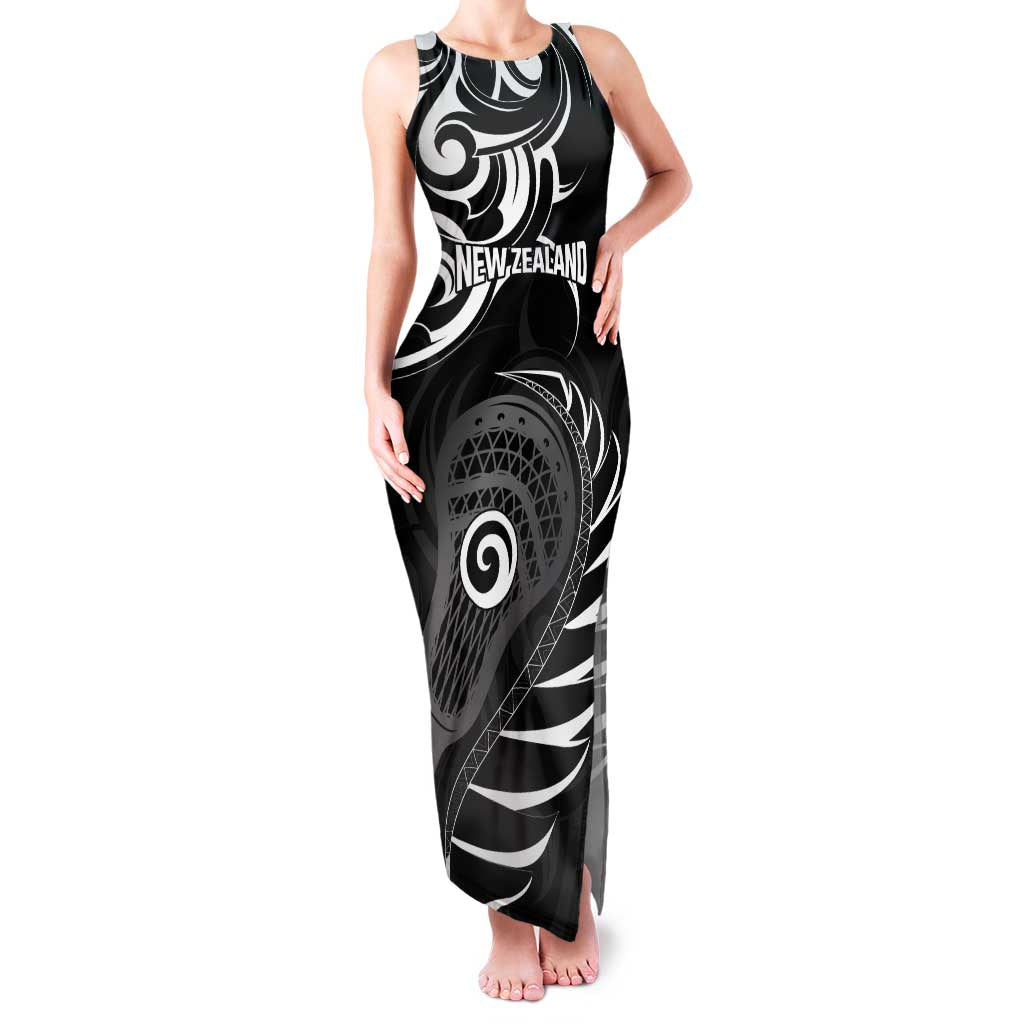 Personalised New Zealand Silver Fern Lacrosse Family Matching Tank Maxi Dress and Hawaiian Shirt Aotearoa Maori Pattern