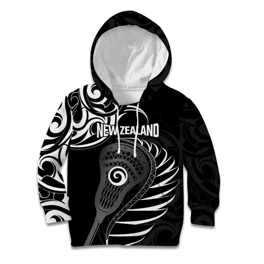 Personalised New Zealand Silver Fern Lacrosse Kid Hoodie Aotearoa Maori Pattern
