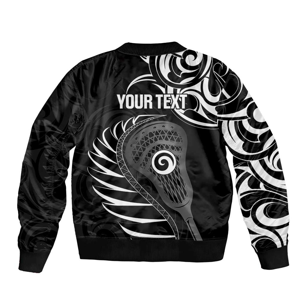 Personalised New Zealand Silver Fern Lacrosse Sleeve Zip Bomber Jacket Aotearoa Maori Pattern LT14 - Polynesian Pride