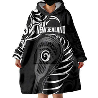 Personalised New Zealand Silver Fern Lacrosse Wearable Blanket Hoodie Aotearoa Maori Pattern