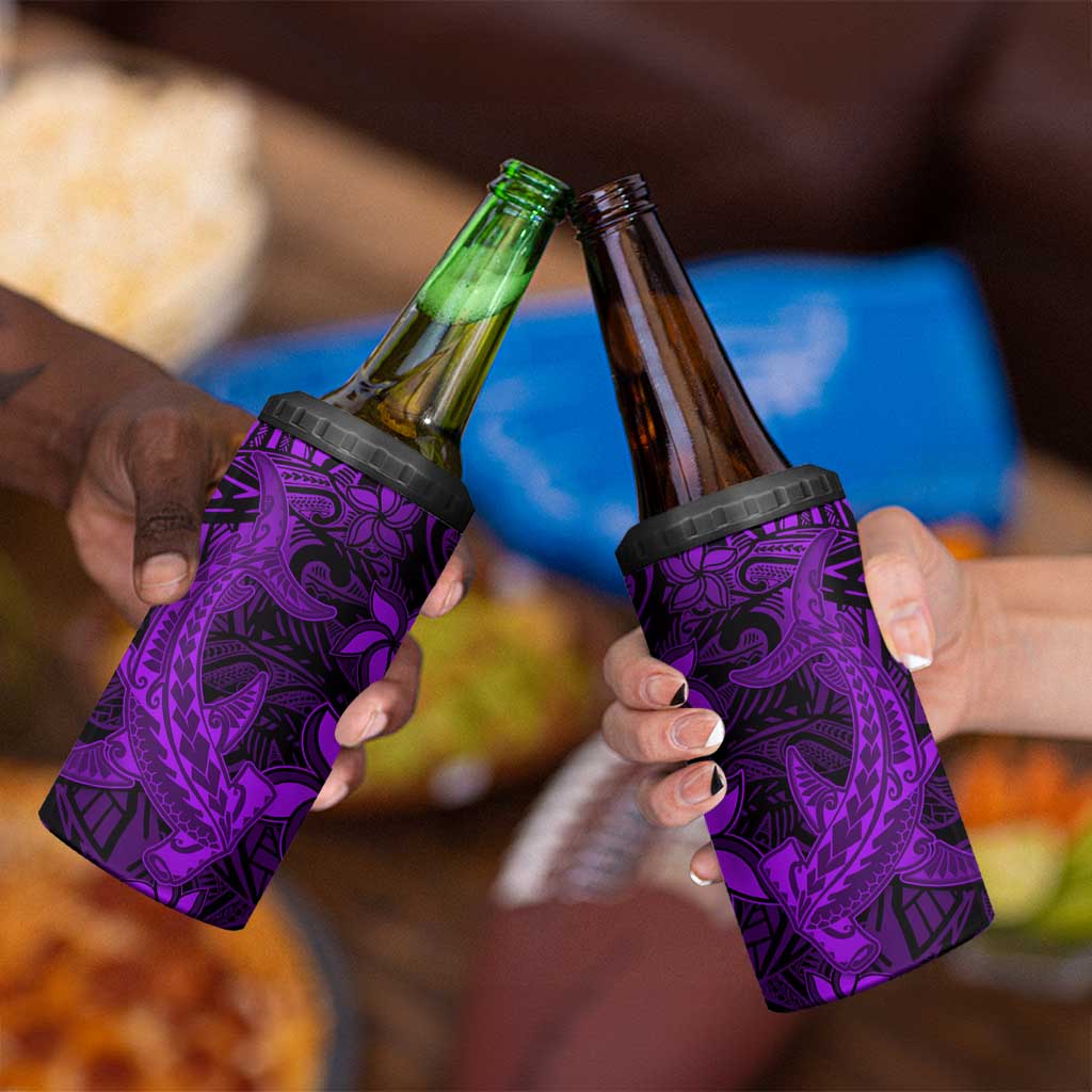 Polynesian 4 in 1 Can Cooler Tumbler Purple Hawaiian Tribal Hammerhead Shark