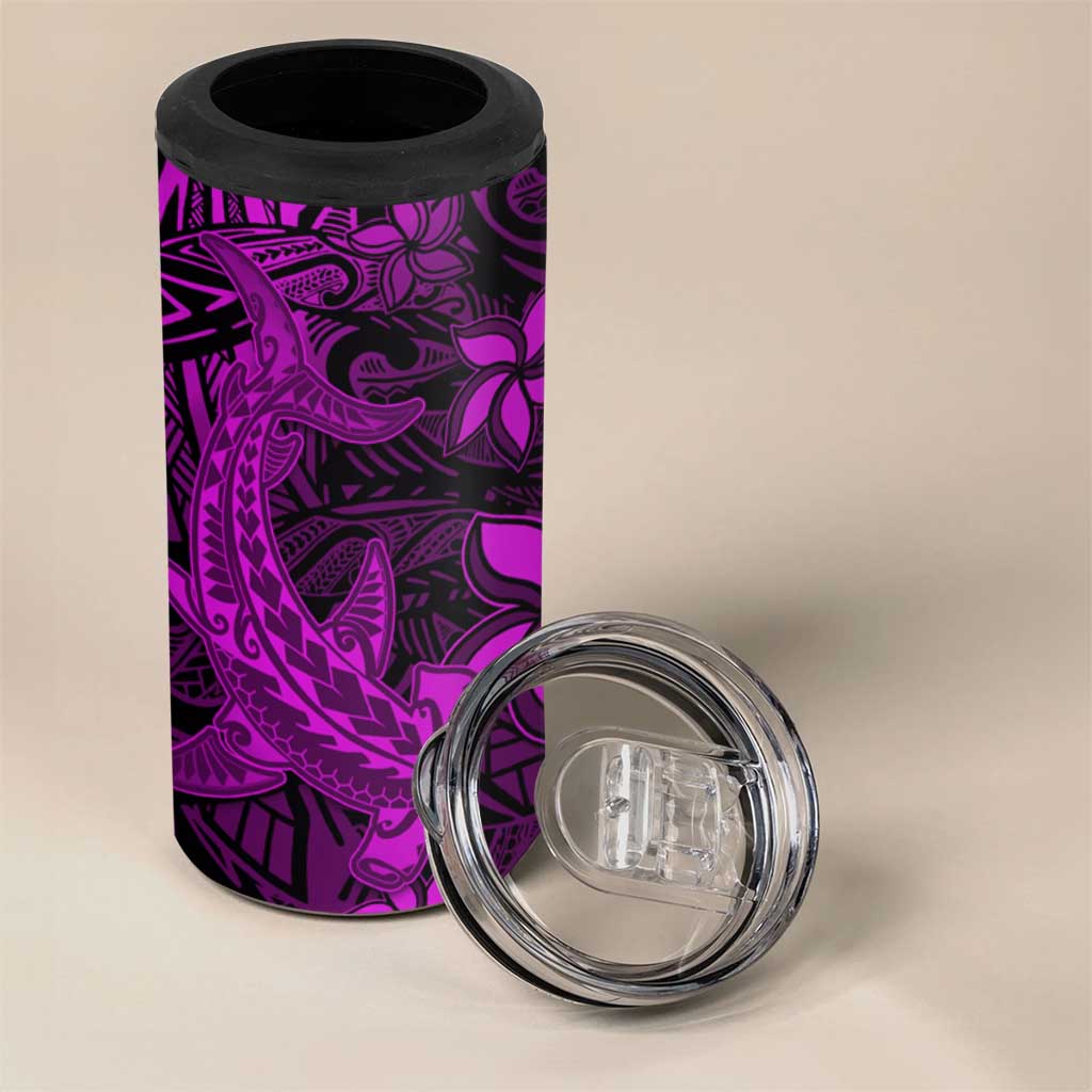 Polynesian 4 in 1 Can Cooler Tumbler Pink Hawaiian Tribal Hammerhead Shark