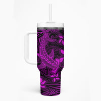 Polynesian Tumbler With Handle Pink Hawaiian Tribal Hammerhead Shark