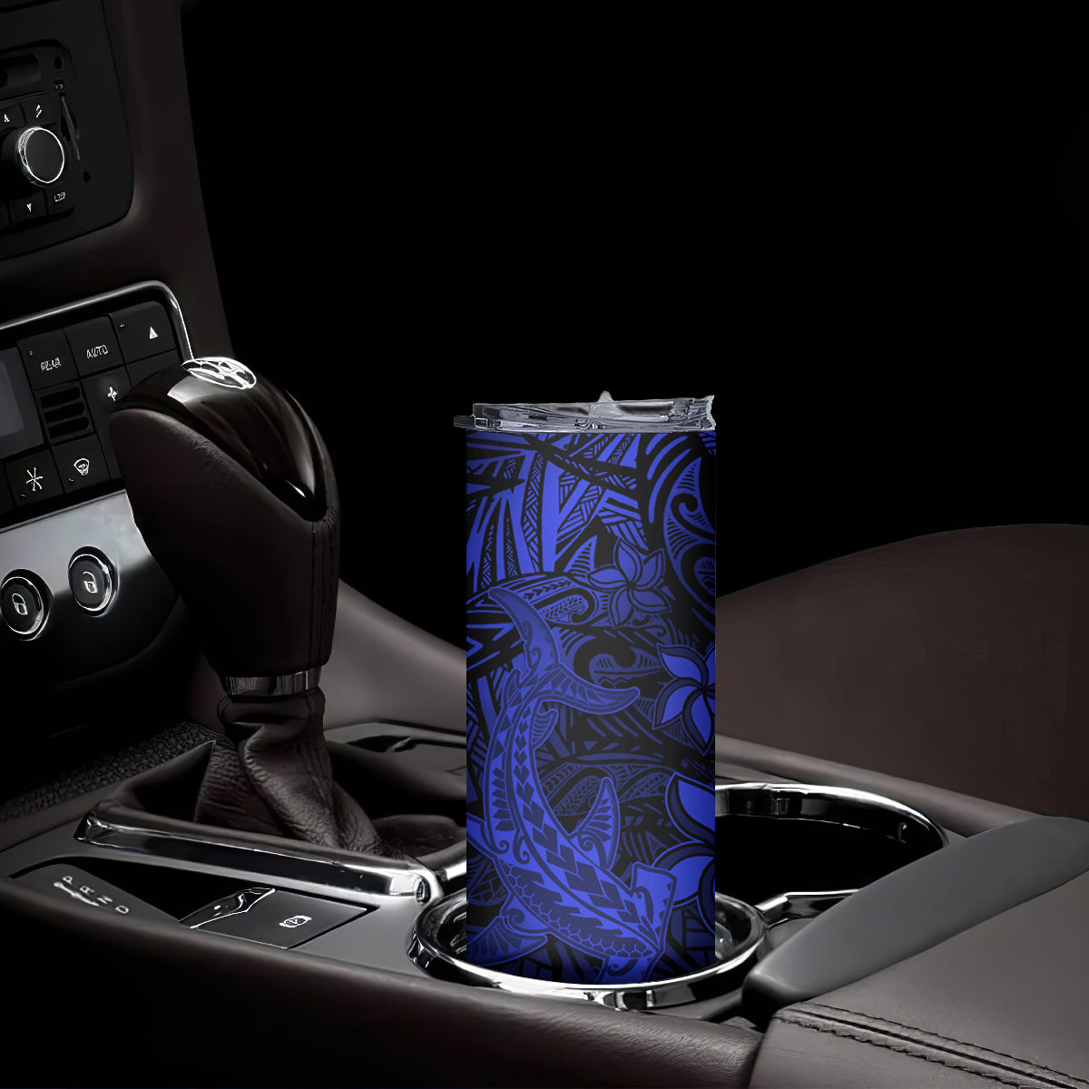Polynesian Skinny Tumbler Blue Hawaiian Tribal Hammerhead Shark