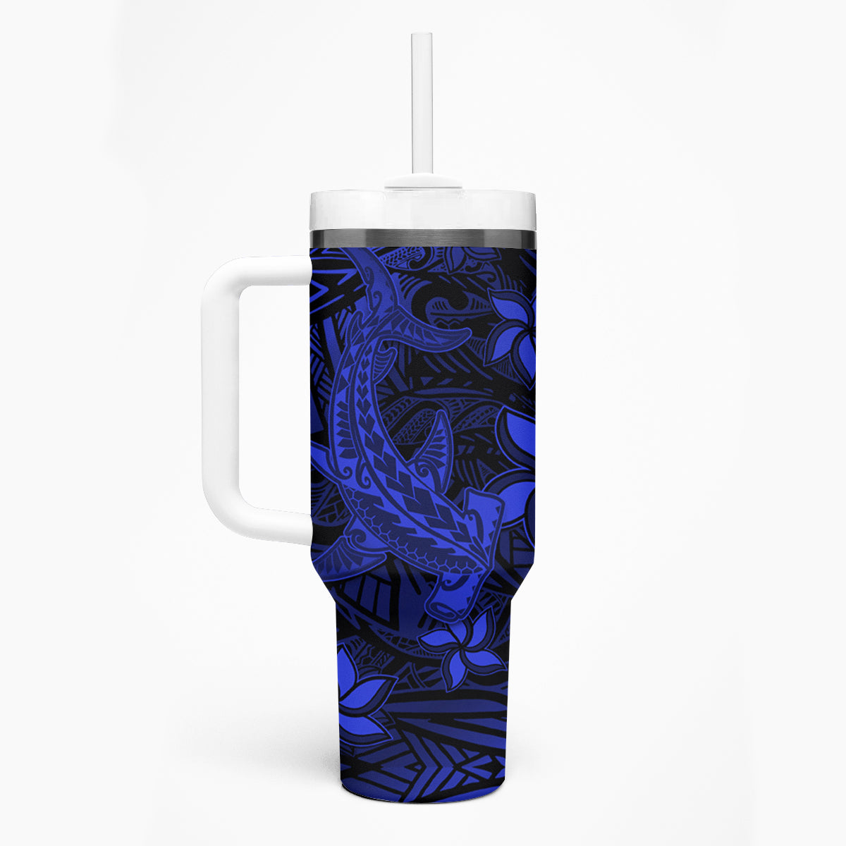 Polynesian Tumbler With Handle Blue Hawaiian Tribal Hammerhead Shark