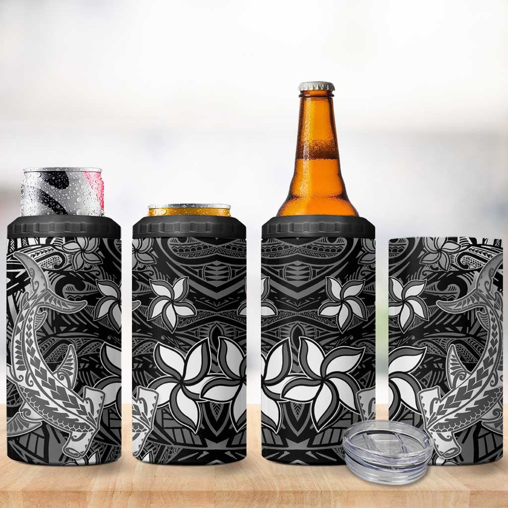 Polynesian 4 in 1 Can Cooler Tumbler Black Hawaiian Tribal Hammerhead Shark
