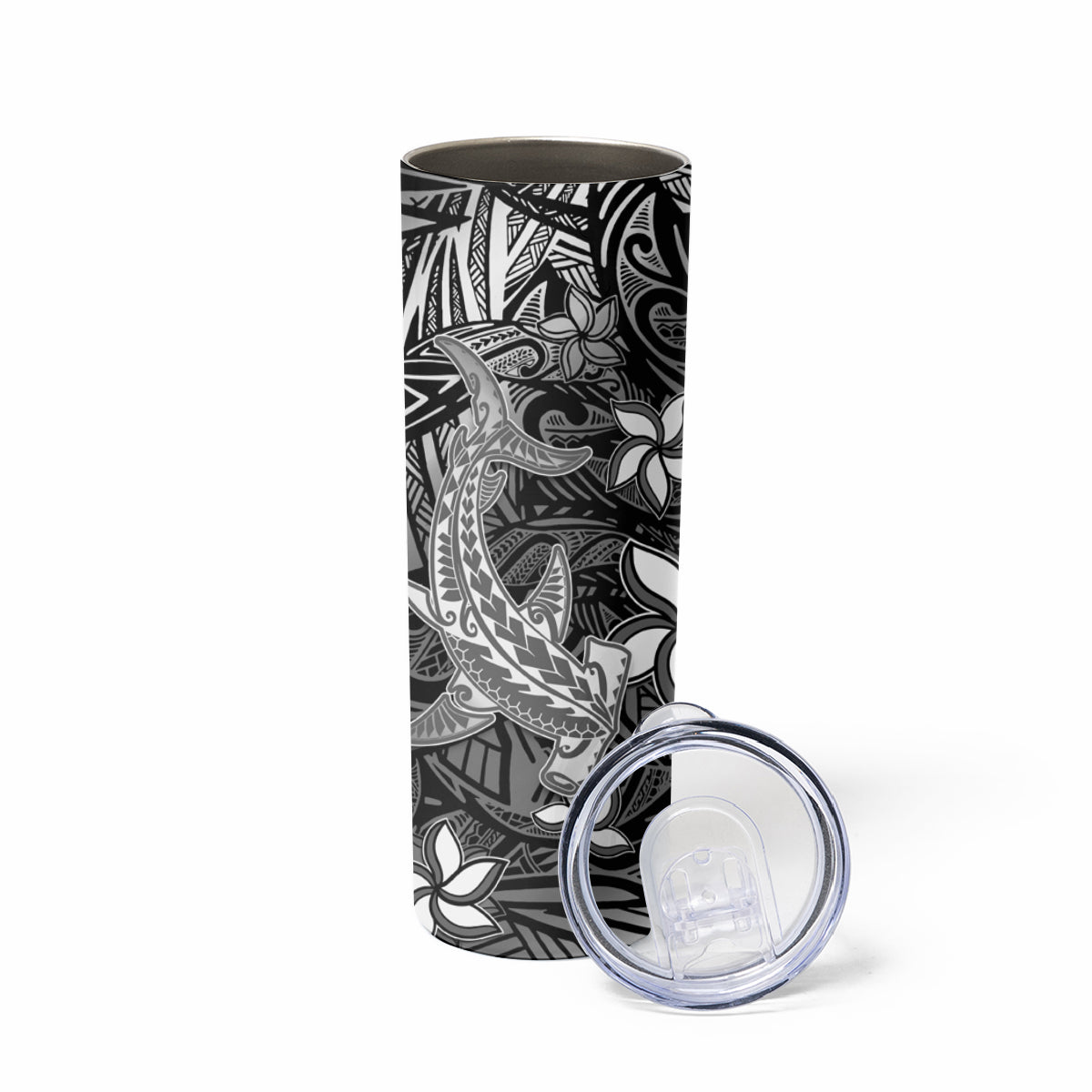 Polynesian Skinny Tumbler Black Hawaiian Tribal Hammerhead Shark