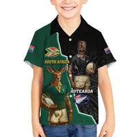 Personalised New Zealand And South Africa Rugby Family Matching Off Shoulder Maxi Dress and Hawaiian Shirt 2024 All Black Springboks Mascots Together LT14 Son's Shirt Green - Polynesian Pride