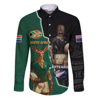 Personalised New Zealand And South Africa Rugby Family Matching Tank Maxi Dress and Hawaiian Shirt 2024 All Black Springboks Mascots Together