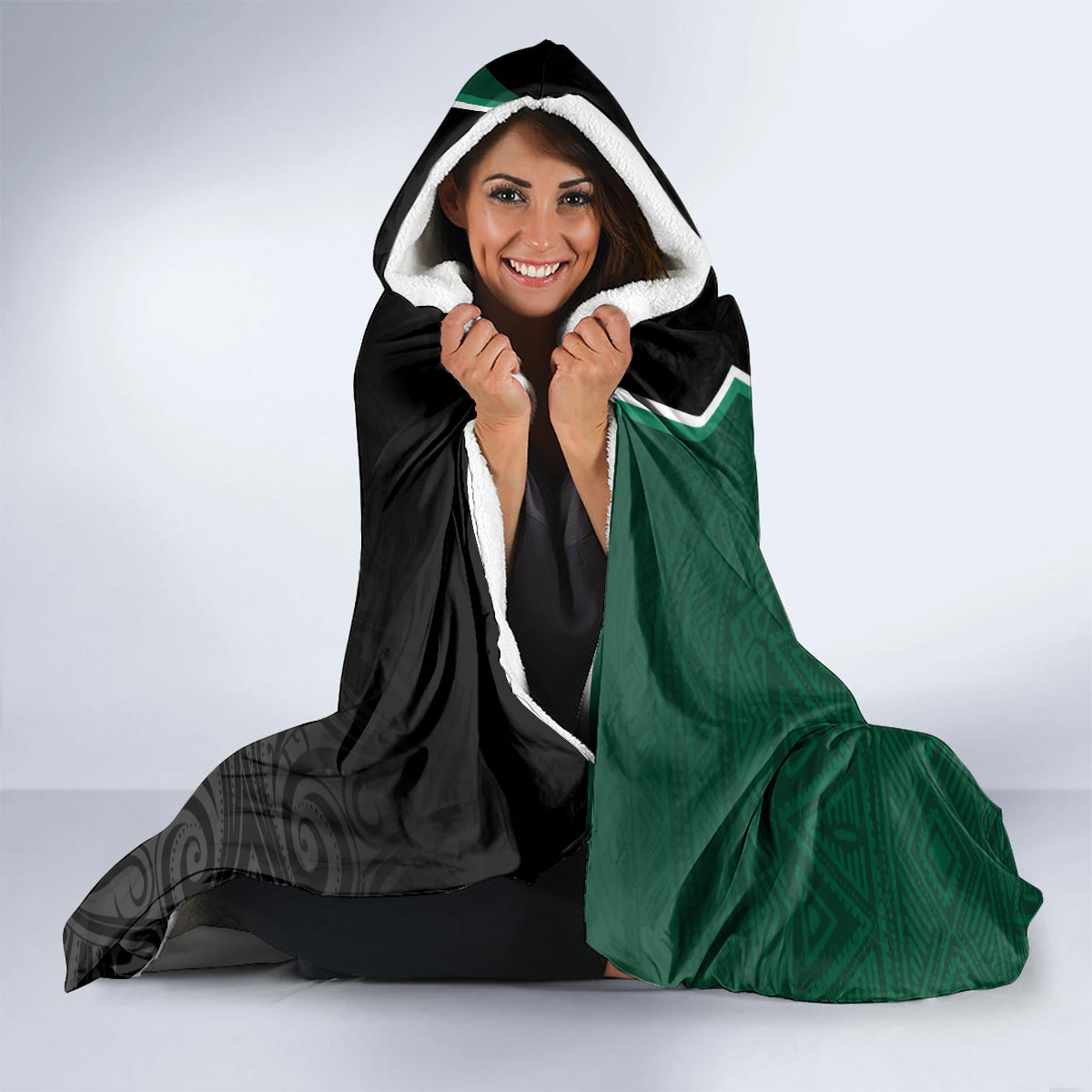 Personalised New Zealand And South Africa Rugby Hooded Blanket 2024 All Black Springboks Mascots Together LT14 - Polynesian Pride
