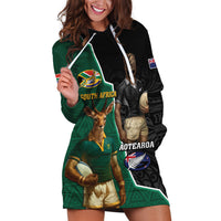 Personalised New Zealand And South Africa Rugby Hoodie Dress 2024 All Black Springboks Mascots Together LT14 Green - Polynesian Pride