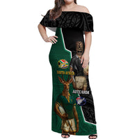 Personalised New Zealand And South Africa Rugby Off Shoulder Maxi Dress 2024 All Black Springboks Mascots Together LT14 Women Green - Polynesian Pride