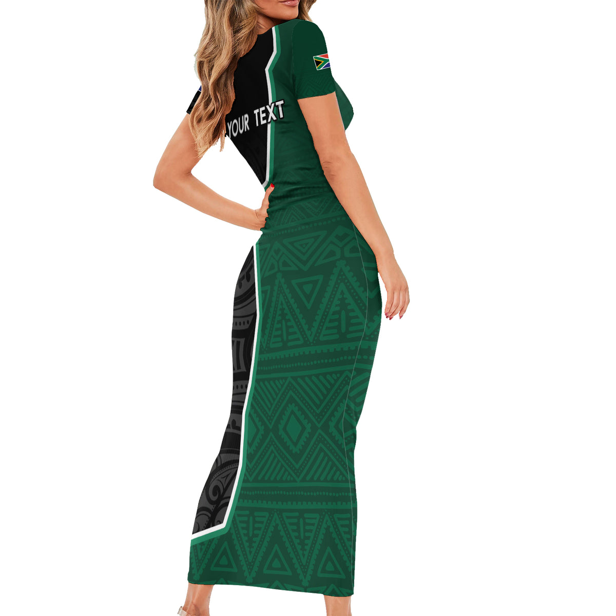 Personalised New Zealand And South Africa Rugby Short Sleeve Bodycon Dress 2024 All Black Springboks Mascots Together LT14 - Polynesian Pride