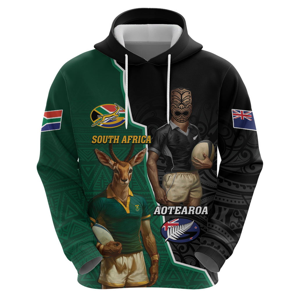 Personalised New Zealand And South Africa Rugby Zip Hoodie 2024 All Black Springboks Mascots Together LT14 - Polynesian Pride