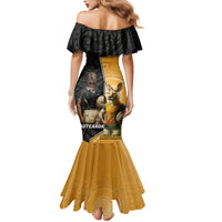 Personalised New Zealand And Australia Rugby Family Matching Mermaid Dress and Hawaiian Shirt 2024 All Black Wallabies Mascots Together