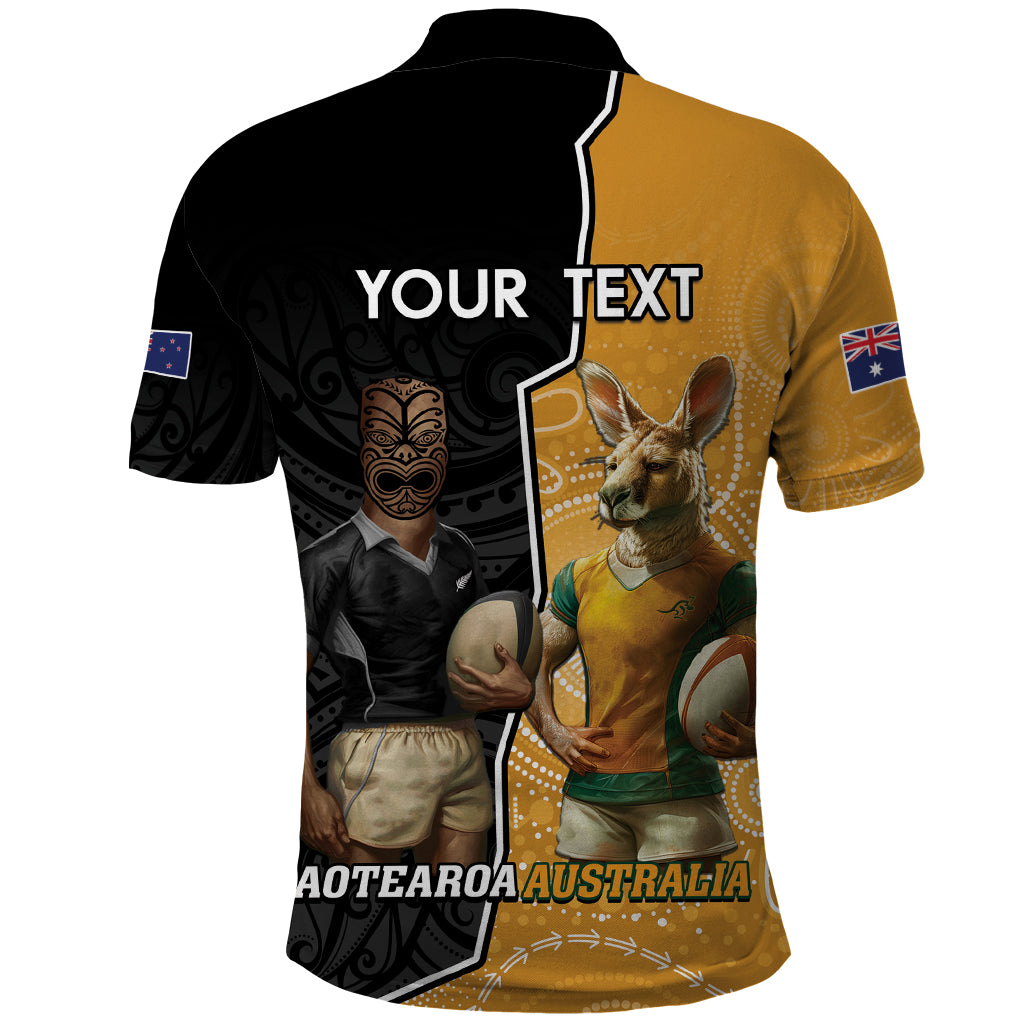 Personalised New Zealand And Australia Rugby Polo Shirt 2024 All Black Wallabies Mascots Together LT14 - Polynesian Pride