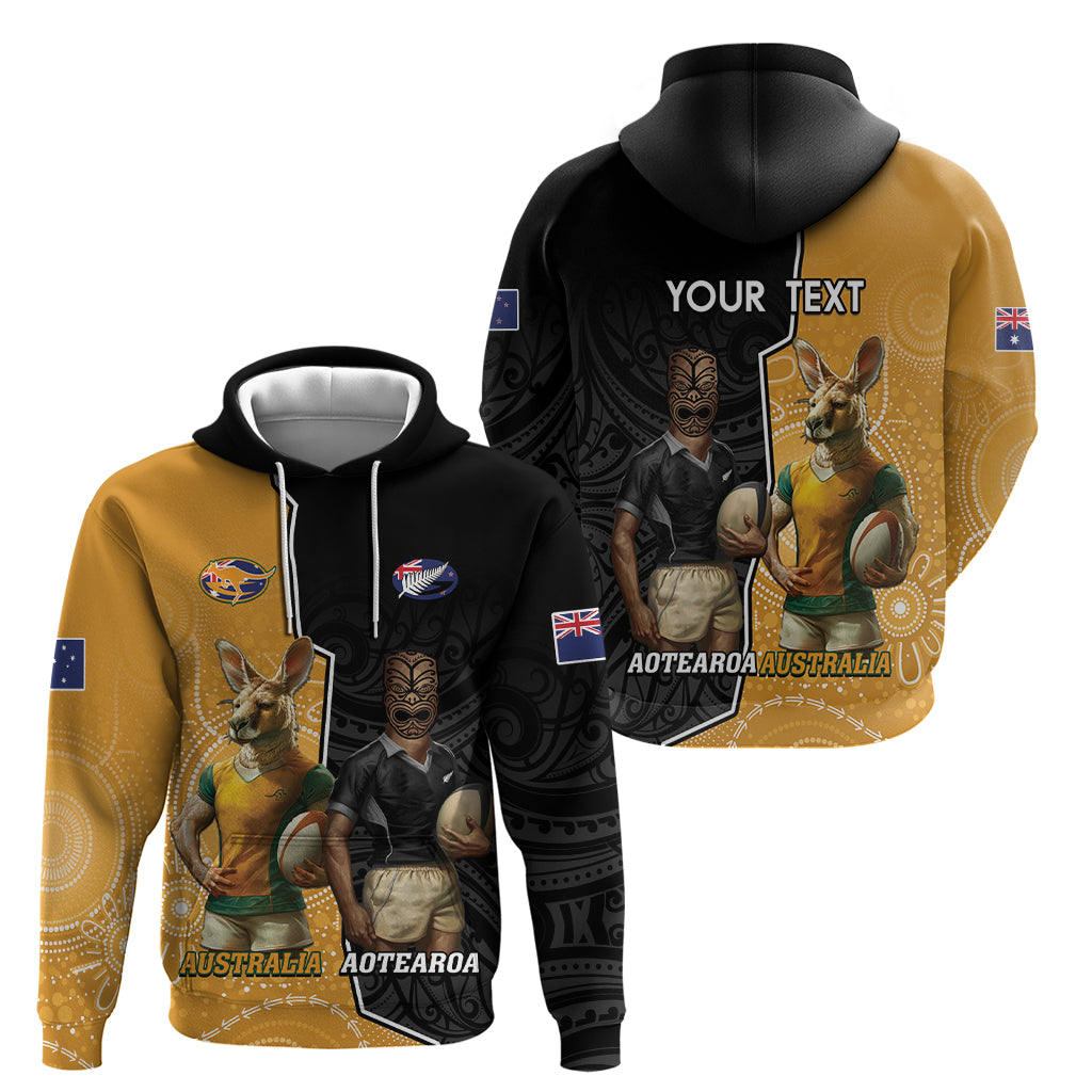 Personalised New Zealand And Australia Rugby Zip Hoodie 2024 All Black Wallabies Mascots Together LT14 - Polynesian Pride