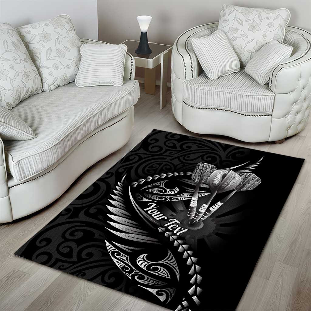 Personalised All Black New Zealand Darts Area Rug Aoteroa Fern Maori Galaxy Style