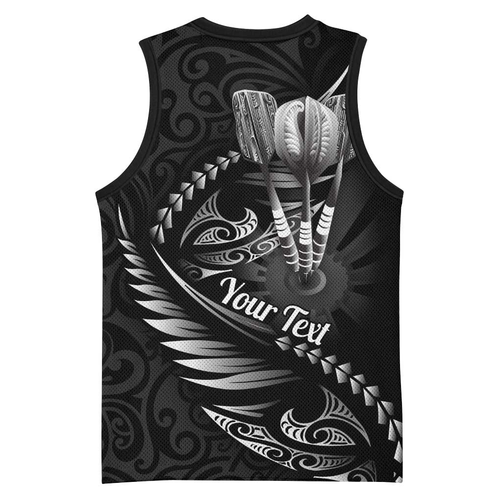 Personalised All Black New Zealand Darts Basketball Jersey Aoteroa Fern Maori Galaxy Style - Polynesian Pride