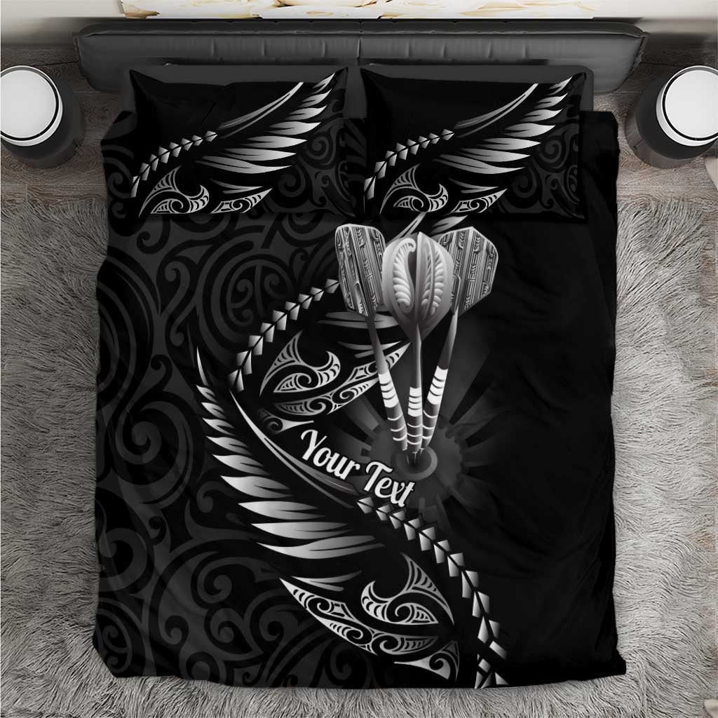 Personalised All Black New Zealand Darts Bedding Set Aoteroa Fern Maori Galaxy Style