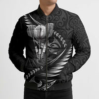 Personalised All Black New Zealand Darts Bomber Puffer Jacket Aoteroa Fern Maori Galaxy Style - Polynesian Pride