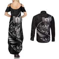 Personalised All Black New Zealand Darts Couples Matching Summer Maxi Dress and Long Sleeve Button Shirt Aoteroa Fern Maori Galaxy Style LT14 - Polynesian Pride