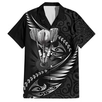 Personalised All Black New Zealand Darts Family Matching Off The Shoulder Long Sleeve Dress and Hawaiian Shirt Aoteroa Fern Maori Galaxy Style LT14 Dad's Shirt - Short Sleeve Black - Polynesian Pride