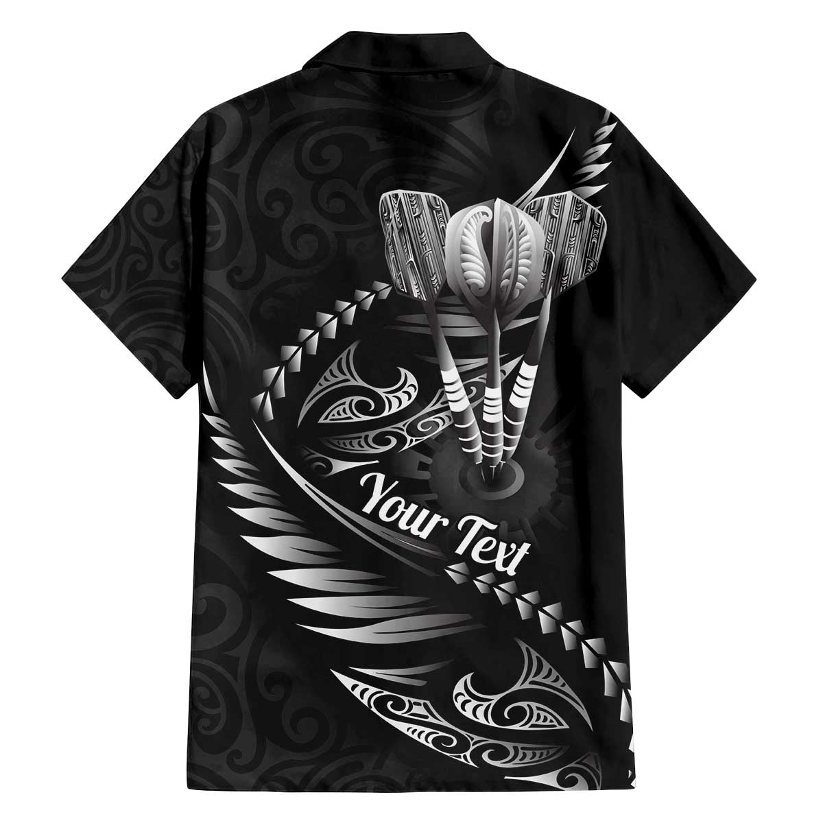 Personalised All Black New Zealand Darts Family Matching Off The Shoulder Long Sleeve Dress and Hawaiian Shirt Aoteroa Fern Maori Galaxy Style LT14 - Polynesian Pride