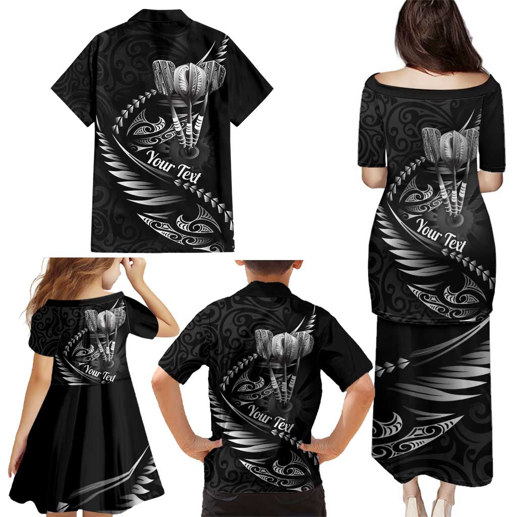 Personalised All Black New Zealand Darts Family Matching Puletasi and Hawaiian Shirt Aoteroa Fern Maori Galaxy Style LT14 - Polynesian Pride