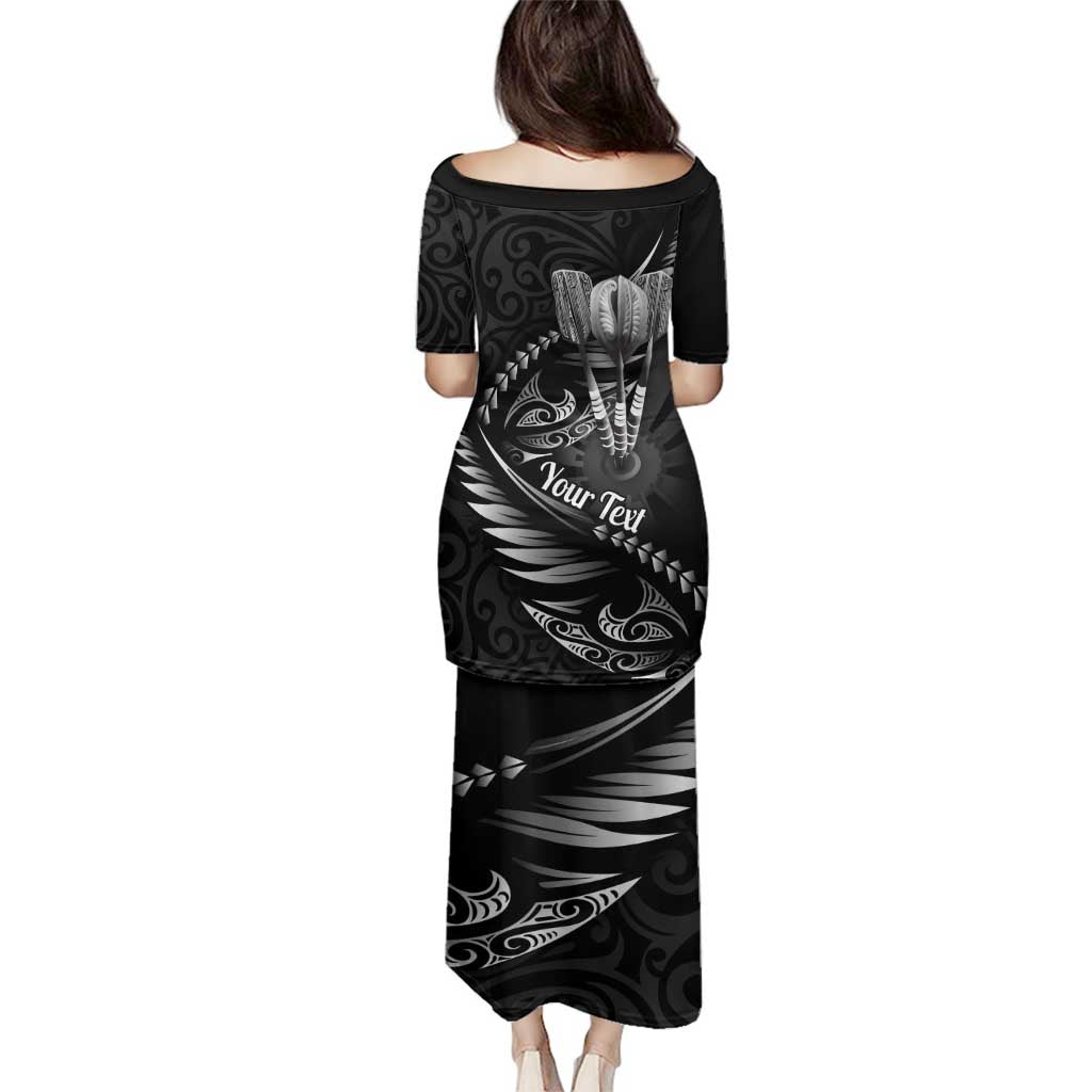 Personalised All Black New Zealand Darts Family Matching Puletasi and Hawaiian Shirt Aoteroa Fern Maori Galaxy Style LT14 - Polynesian Pride