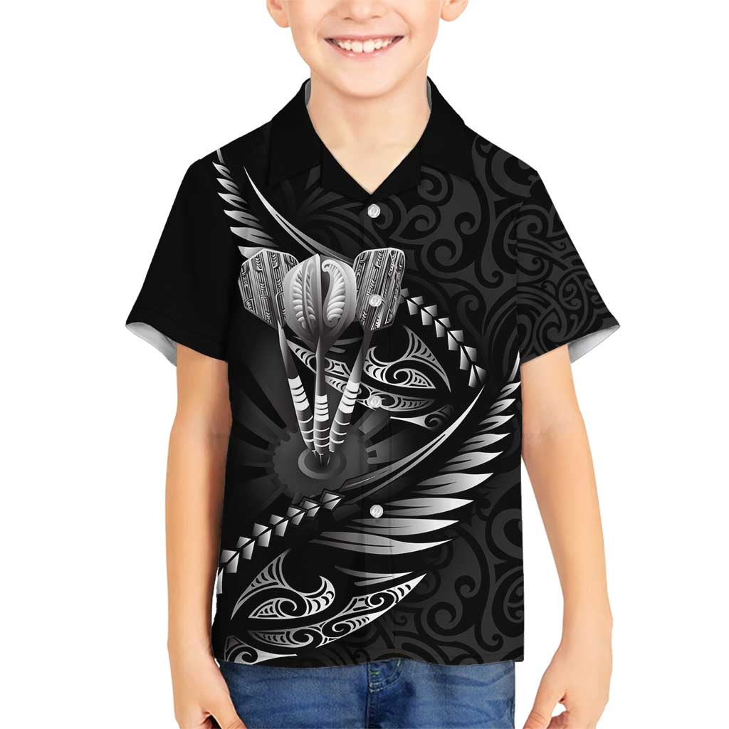 Personalised All Black New Zealand Darts Family Matching Puletasi and Hawaiian Shirt Aoteroa Fern Maori Galaxy Style LT14 Son's Shirt Black - Polynesian Pride