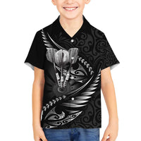 Personalised All Black New Zealand Darts Family Matching Puletasi and Hawaiian Shirt Aoteroa Fern Maori Galaxy Style LT14 Son's Shirt Black - Polynesian Pride