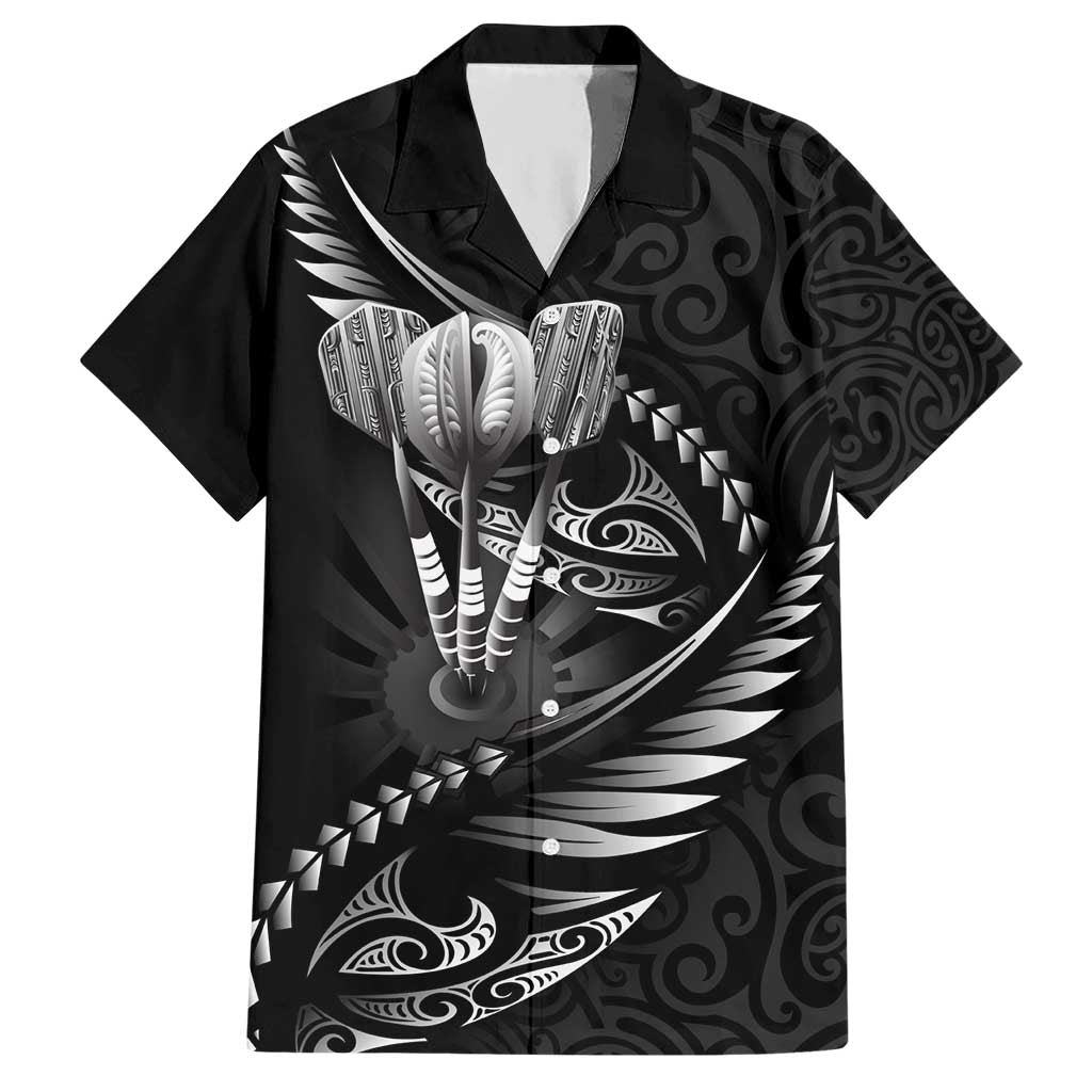 Personalised All Black New Zealand Darts Hawaiian Shirt Aoteroa Fern Maori Galaxy Style LT14 Black - Polynesian Pride