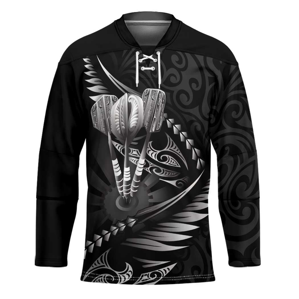 Personalised All Black New Zealand Darts Hockey Jersey Aoteroa Fern Maori Galaxy Style - Polynesian Pride