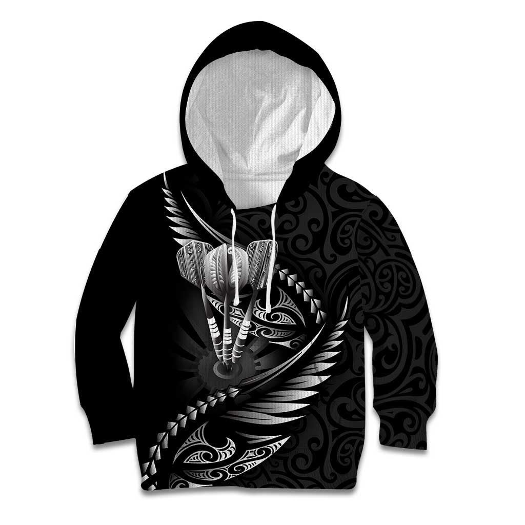 Personalised All Black New Zealand Darts Kid Hoodie Aoteroa Fern Maori Galaxy Style LT14 Hoodie Black - Polynesian Pride