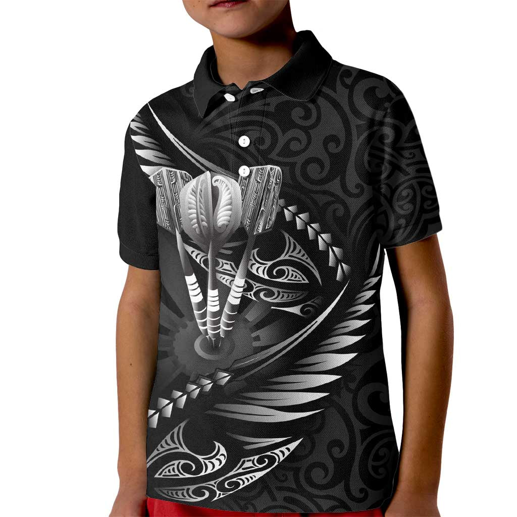 Personalised All Black New Zealand Darts Kid Polo Shirt Aoteroa Fern Maori Galaxy Style LT14 Kid Black - Polynesian Pride
