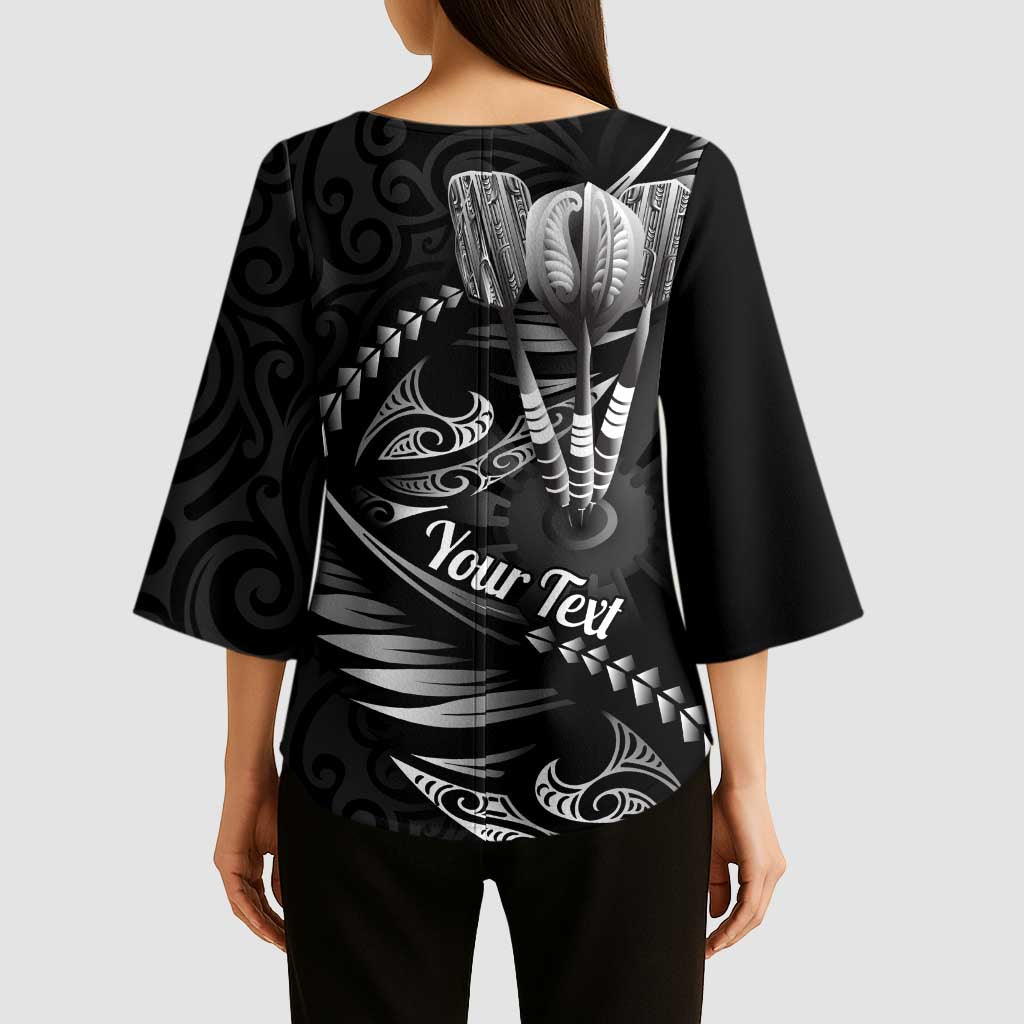 Personalised All Black New Zealand Darts Kimono Sleeve Blouse Aoteroa Fern Maori Galaxy Style - Polynesian Pride