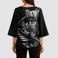 Personalised All Black New Zealand Darts Kimono Sleeve Blouse Aoteroa Fern Maori Galaxy Style - Polynesian Pride